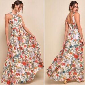 Lulus Lilja Cream Floral Print Maxi Dress size M ⌚🏃⚡💨🚚